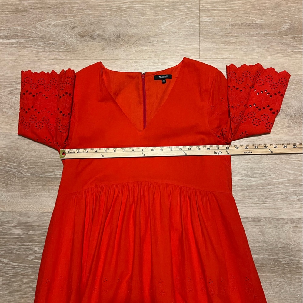 Madewell 153436 Women's Eyelet Lattice Dress V-Neck Bright Poppy Red Sz. 12 - Picture 9 of 14